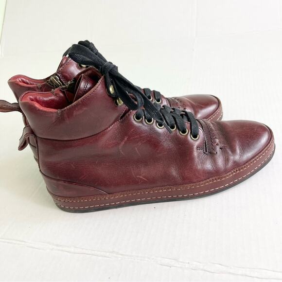 Donald J. Pliner Fashion Leather Sneakers High Tops Men's Shoes size 8 Burgundy - Picture 2 of 9